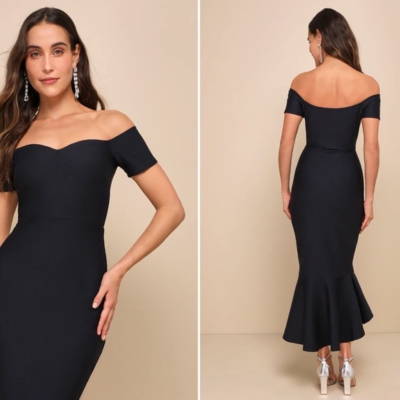 LULU's Bridal Chic Modern Sexy Minimalist Mermaid Trumpet Midi Dress - Picture 4 of 5